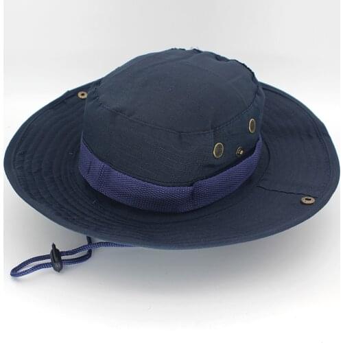 Bucket Hat Safari Boonie Hat Navy Blue Mens Panama Fishing Cotton Outdoor Unisex Women Summer Hunting Bob Sun Fisherman Hats