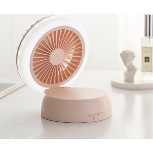 Portable USB Desk Fan with LED Light, 3-Speed Control USB Powered Mini Table Fan, 4 Fan Blades, Quiet Operation for Home, Office