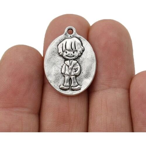 10pcs Antique Silver Plated Boys Charms Pendants for Jewelry Making Bracelet DIY Accessories 18x24mm