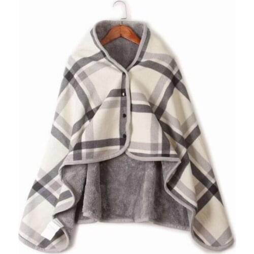 Wearable Plaid Fleece Blanket Polyester Blanket With Button Winte Warm Throws on Sofa Bed Travel Thicken Bedroom Plaids Throw