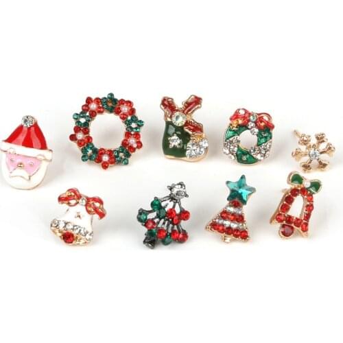 Hot Lovely Christmas Santa Claus Snowman Tree Wreath Snowflake Stud Earrings For Women Girls New Year Party Charm Jewelry Gift