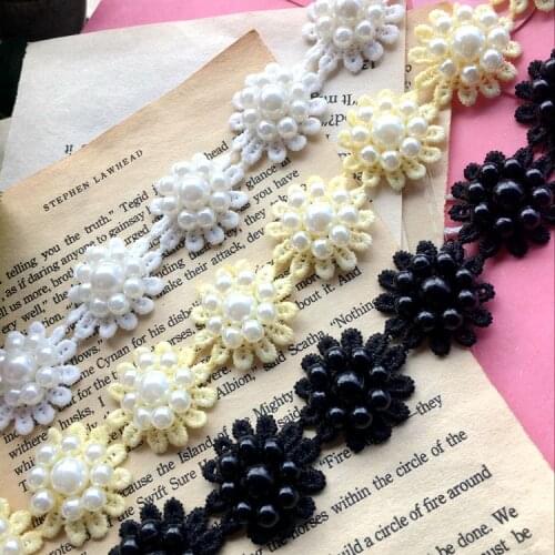 Wide 2.5CM exquisite handmade beaded flower water soluble lace trim wedding veil clothing ornament applique Patch material