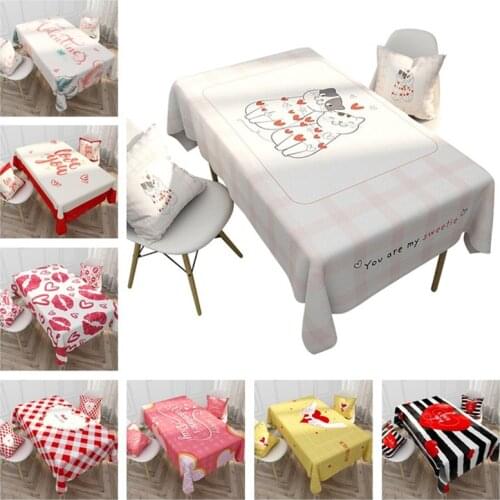 Linen Tablecloth Love Lips Heart Kitchen Table Decorative Waterproof Oilproof Rectangular Lattice Table Cover Tea Table Cloth