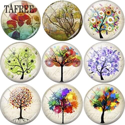 TAFREE 1pcs Colorful Tree Oil Painting Picture 25mm DIY Round Glass Cabochon & Glass Dome Flatback Camo Jewelry Findings Charms