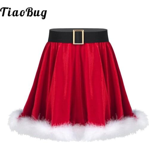 TiaoBug Kids Red Soft Velvet Dance Skirt Children Girls Xmas Theme Cosplay Party Santa Claus Fancy Dress up Christmas Costume