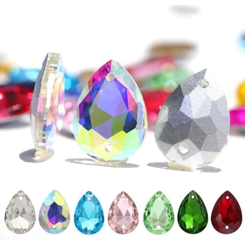 High Quality 24pcs Sewing On Stones Crystal Glass Pointback Sew On Rhinestones Colorful Drop Shape for Wedding Dress Shoes B1119