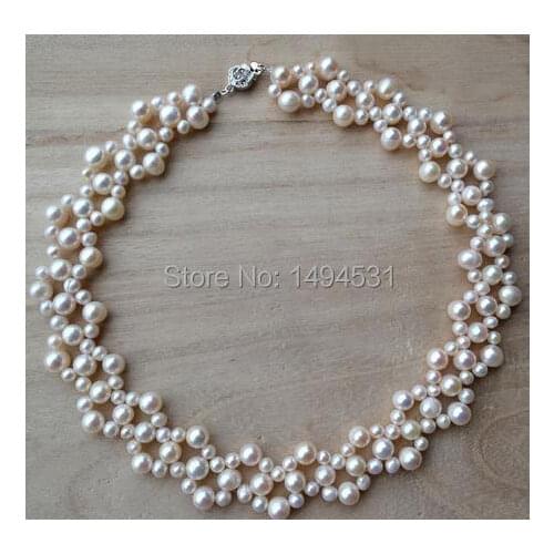 Wholesale Pearl Jewelry , 16 Inches 5-9mm White Color Genuine Freshwater Pearl Necklace - Bridesmaids Wedding Jewelry - Handmade