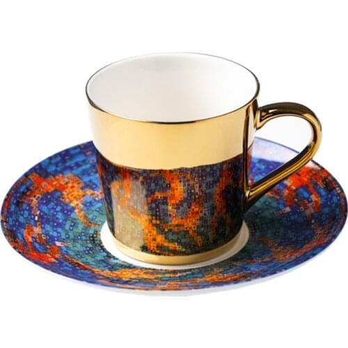 Mirror Coffee Mugs Specular Reflection Dance Painting Ceramic Tea Cups And Saucers Spoon Creative Coffeeware