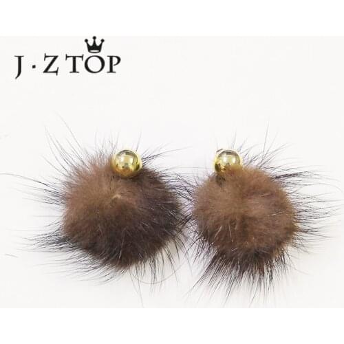 JZTOP Cute Mink Hair Stud Earring Woman Lovely Winter Fur Ball Pendant Earring Female Wedding Party Oorbellen Jewelry Gifts