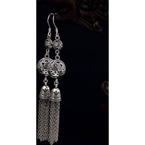 Retro Tassels Hollow Female Earrings Real 925 Sterling Silver Drop Earrings Vintage Handmade Jewels