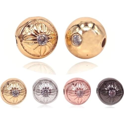 Micro Pave cz Round Charms Beads For Fleur De Lis Bracelet DIY CZ Spacer Beads Macrame Jewelry Making Accessories 10Pcs