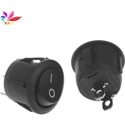 2Pcs/Lot Mini 3-Pin Round Black SPDT ON-OFF Snap-In Rocker Switch 6A 250V AC-15