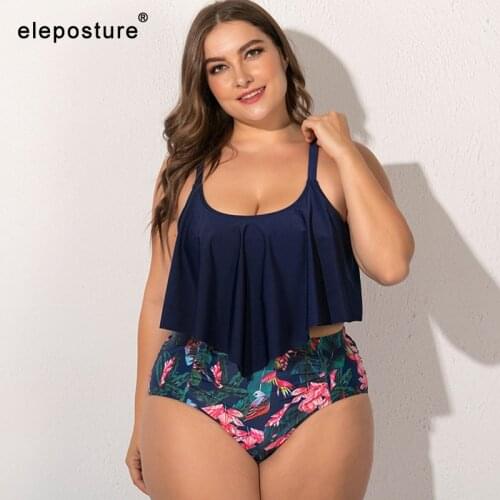 2020 Sexy Plus Size Bikini Women Swimsuit Ruffle High Waist Swimwear Printed Bathing Suits Summer Beach Wear Swimming Suit L-5XL