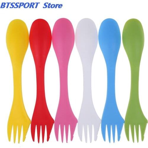 3 In 1 Spoon Fork Cutter Travel Camping Hiking Picnic Utensils Plastic Spork Combo Travelling Gadget Cutlery Tableware