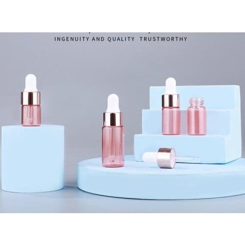 300pcs 1-5ml Glass Pipette Pink Glass Dropper Bottle Aromatherapy Essential Oil Refillable Bottles Container Bottle Makeup Tool