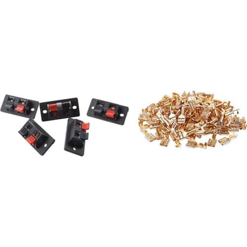 5Pcs Red Black Single Row 2 Positions Push in Jack Speaker Terminal & 100Pcs 6.3Mm Female Spade Terminal