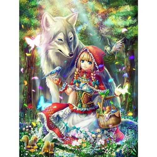 5D DIY diamond painting Anime Little girl and wolf Full Drill Embroidery Cross Stitch Mosaic Craft Kit Home Decor Christmas Gift