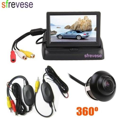 Wireless 360 Degree Rotateable Car Vehicle Reversing Parking Backup Camera + 4.3" LCD Foldable Monitor Rear View Kit
