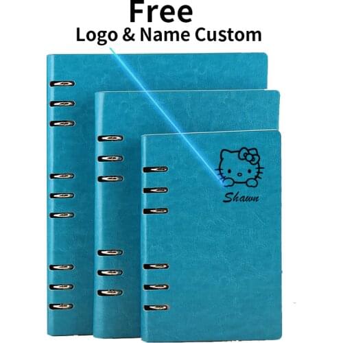 Free Logo Custom Leather A5 Notebook Writing Pads Binder Loose leaf Diary Office School Mini A6 PU Notepad with Rings