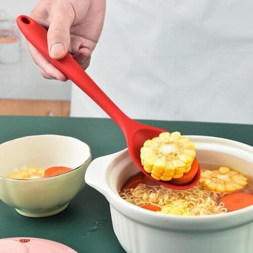 Home Use Large Silicone Long Handle Spoon High Grade Mixing Ladle Cooking Kitchen Soup Spoons Tableware Kitchen Dining Bar