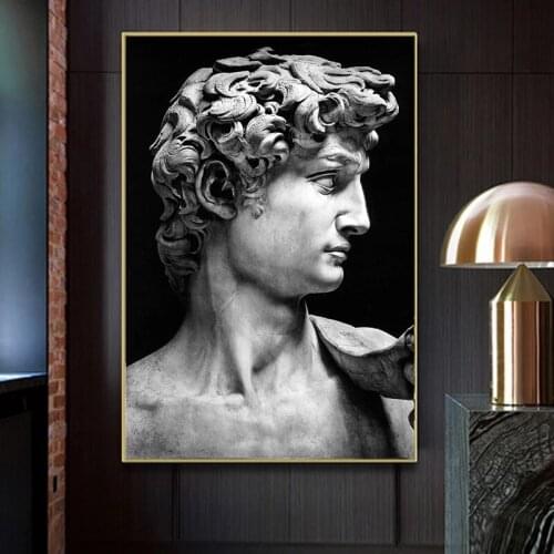 Black and White David Head Sculpture Canvas Painting Posters and Prints Wall Art Pictures Cuadros for Living Room Decoration
