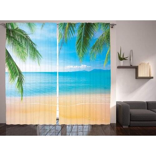 Beach Themed Decor Curtains Exotic Lagoon Sand Sea Ocean Paradise Picture Window Drapes for Living Room Bedroom