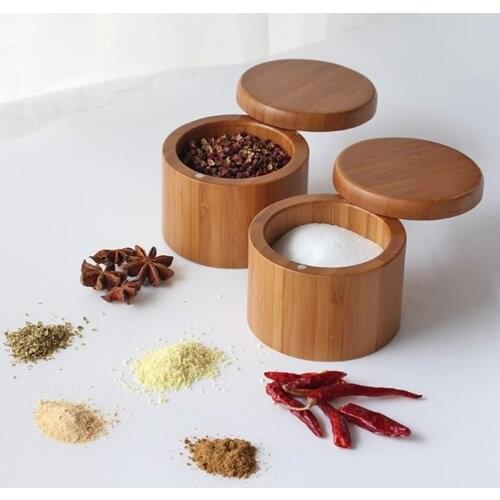 Wooden Spice Shaker Jar Sugar Salt Pepper Herbs Toothpick Storage Bottle Seasoning Pot Spice Jar with Spoon for Kitchen Home