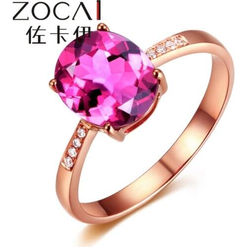 ZOCAI BRAND RING REAL 18K ROSE GOLD 1.0 CT REAL DEEP PINKLISH PURPLE TOURMALINE RING 0.02 CT DIAMOND RING