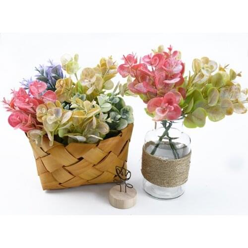 6pcs artificial plants cheap wedding decorative flowers wreaths vases for home decoration accessories Plastic eucalyptus leaves