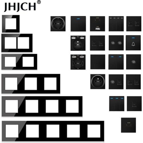 Jhjch wall-mounted module diy European standard black glass panel socket switch button free combination function
