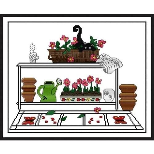 Joy Sunday Cross Stitch Animals Paintings Cross Stitch Printed Black Cat In Gardens Cross Stitch Kits Embroidery Needlework Sets