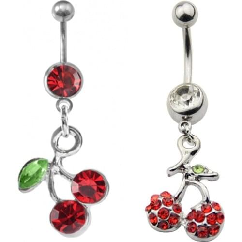 316L Stainless Steel Cherry Fruit Navel Ring Belly Piercings Sexy Dangle Belly Button Rings Pircing Ombligo Jewelry