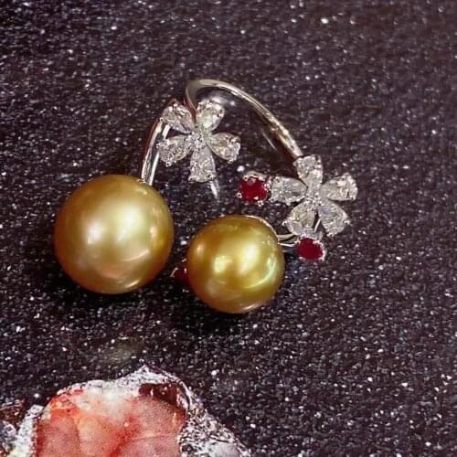 M228 Solid 925 Sterling Silver Round 8-11mm Fresh Water Gold Pearls Rings for Women Fine Birthdays Presents