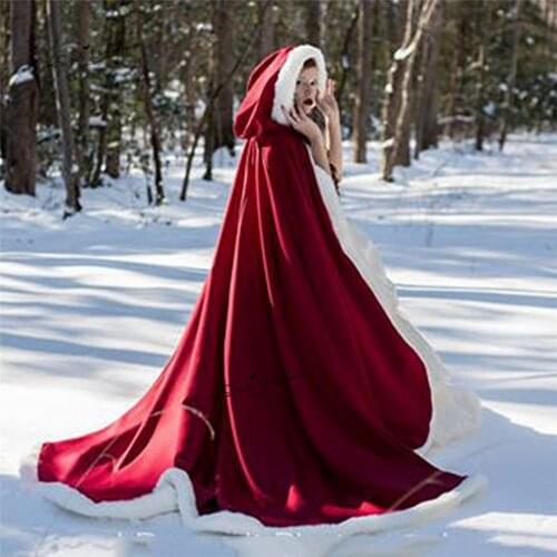 Little Red Riding Hood Cosplay Faux Fur Cloak Long Bridal Wraps Jacket Winter Warm Coats Capes Christmas Wraps Cloaks Party Coat