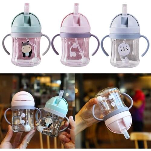 250ml Baby Feeding Cup with Straw Children Kids Learing Drinking Water Cup Leakproof Bottle Mug with Handle for Baby Drinware