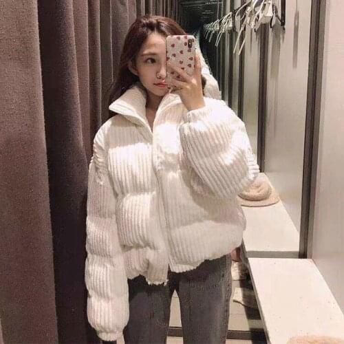 2021Korean Style Winter Corduroy short Jacket for women Black Loose coats casual bread warm girl oversize coat thick parkas