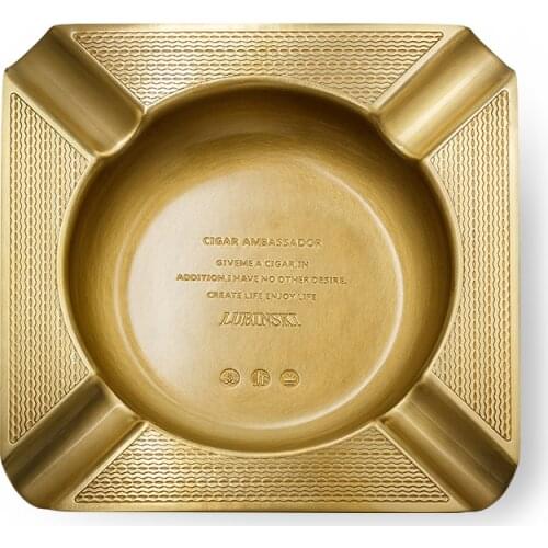 LUBINSKI Square Metal Golden Ashtray 4 Slots Portable Cigarette Cigar Holder Ash Tray Ashtray Cigar Smoking Tool Accessories