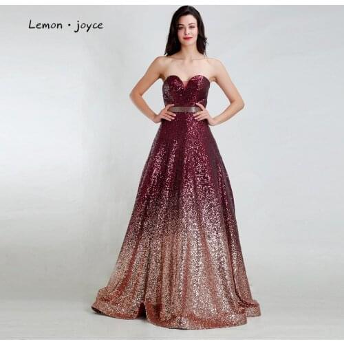 Lemon joyce Formal Evening Dresses Long 2020 for Women Sexy Strapless Sequined Simple A-Line Prom Party Gown Plus Size