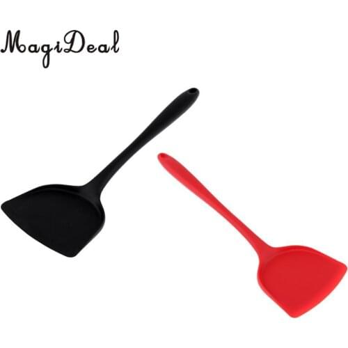 MagiDeal 2 Pieces Long Handle Flexible Silicone Spatulas Turner, Heat Resistant, Perfect for Flipping Eggs, Burgers, Crepes