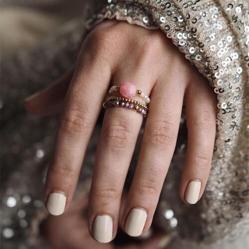 Fashion Freshwater Pearl Rings for Women Irregular Faceted Natural Stone Beads Rings Handmade Jewelry Gifts Elastic Adjustable