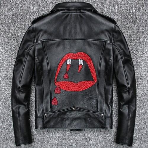 Mens Genuine Leather Clothing Leather Top Layer Cowhide Youth Slim Motorcycle Jacket Leather Jacket Oblique Zipper Jacket