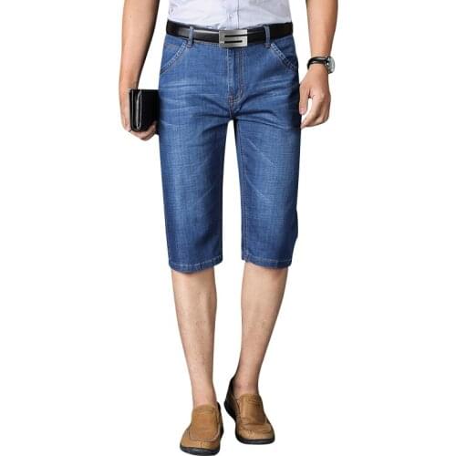 2021 Summer Mens Business Casual High Waist Stretch Straight Lightweight Denim Shorts Youth Fashion Cropped Pants 29-42,8016