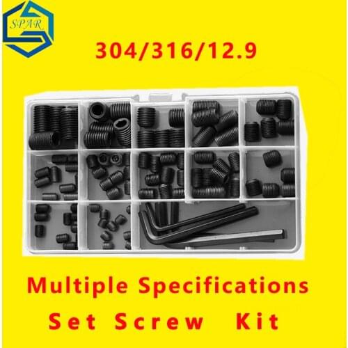 Set Screws Kit Set Slotted Convex End Set Screws Flat Point Concave Set Screw Cone Point Set Allen Screws Set 304/316/12.9