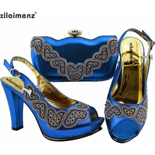 Latest Royal Blue Color Nigerian Shoes With Matching Bags High Quality Italian Spring Style Women Wedding Shoes And Handbag Set