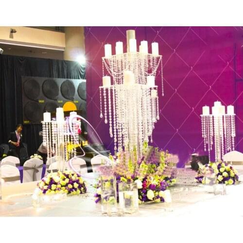 2022 New 60 cm Tall Crystal table centerpiece with beads strands Flower Stand Wedding decoration 10pcs/lot