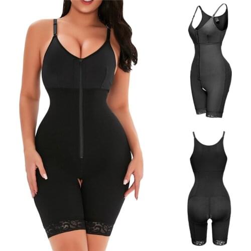 Slimming Bodysuit Open Crotch Full Shapewear Zipper Bodys Waist Trimmer Underwear Body Shapers Overbust Plus Size S-6XL Black