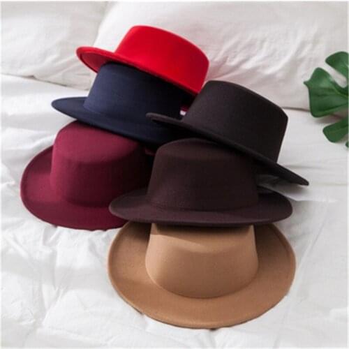 Winter Women Hats Solid Fedora Hat Women Men Wool Vintage Hats Jazz Caps Wide Brim Church Wedding Derby Top Flat Felt Women Hats