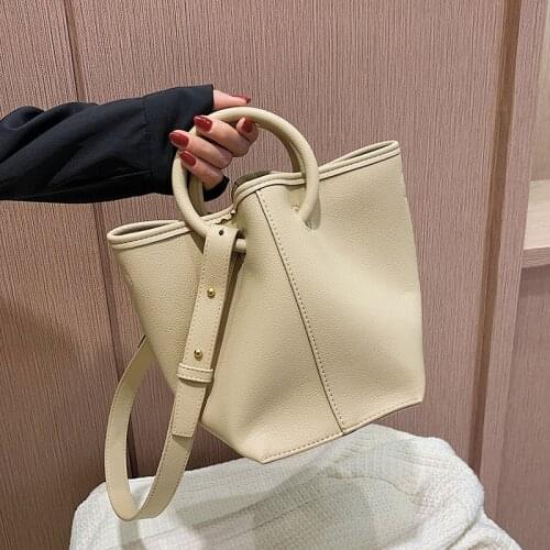 Solid Color Tote Bucket Bag 2021 New High-quality PU Leather Womens Designer Handbag Luxury Brand Large Shoulder Messenger Bag