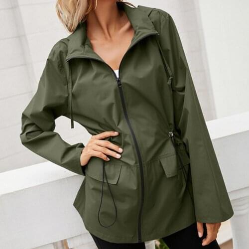 Solid Color Woman Jacket Coat Outdoor Sports Jacket Women Long Sleeve Hooded Jacket Women Drawstring Hiking Coat femme veste