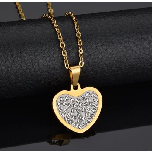Punk Gold Silver Plated Cubic Zirconia Heart Pendant Necklaces For Women Men Vintage Simple Geometric Link Chain Necklace